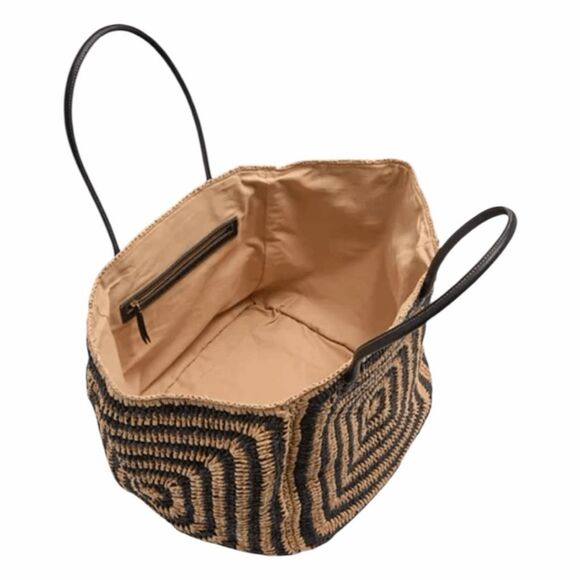 Madewell Large Two-Toned Straw Tote Natural Multi Rafia Brown Black - Picture 3 of 3